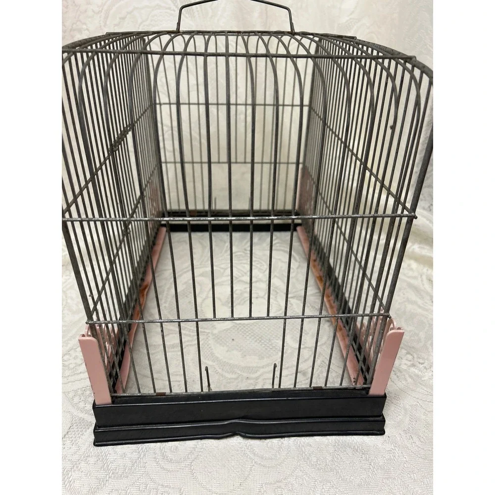 Vintage MCM Beco Bird Cage Pink Bird‎ Accents Black Base MCM Incomplete
